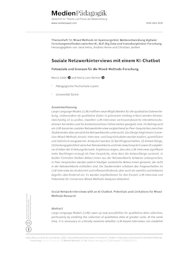 Cover:: Marco Galle, Nuria Lara Steiner: Soziale Netzwerkinterviews mit einem KI-Chatbot: Potenziale und Grenzen für die Mixed-Methods-Forschung