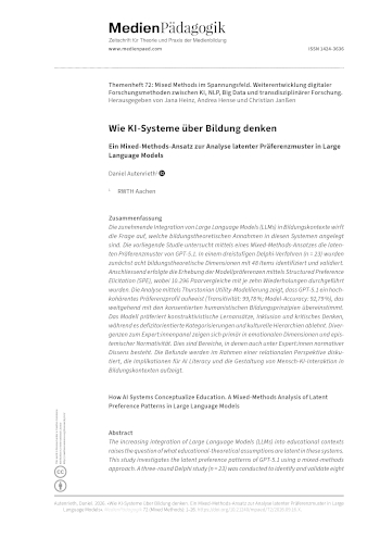 Cover:: Daniel Autenrieth: Wie KI-Systeme über Bildung denken: Ein Mixed-Methods-Ansatz zur Analyse latenter Präferenzmuster in Large Language Models