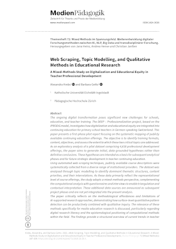 Cover:: Alexandra Krebs, Barbara Getto: Web Scraping, Topic Modelling und qualitative Methoden in der Bildungsforschung: Eine Mixed-Methods-Studie zu Digitalisierung und Bildungsgerechtigkeit in der Weiterbildung von Lehrpersonen