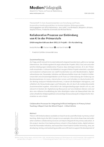 Cover:: Aneta Wichers, Florian Hesse, Gerrit Helm: Kollaborative Prozesse zur Einbindung von KI in der Primarstufe: Erfahrungsbericht aus dem SKILLS-Projekt – Ein Kurzbeitrag