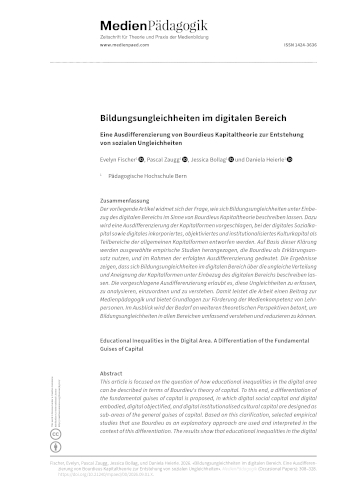 Cover:: Evelyn Fischer, Pascal Zaugg, Jessica Bollag, Daniela Heierle: Bildungsungleichheiten im digitalen Bereich: Eine Ausdifferenzierung von Bourdieus Kapitaltheorie zur Entstehung  von sozialen Ungleichheiten