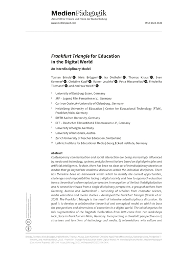 Cover:: Torsten Brinda, Niels Brüggen, Ira Diethelm, Thomas Knaus, Sven Kommer, Christine Kopf, Rainer Leschke, Petra Missomelius, Friederike Tilemann, Andreas Weich: Frankfurt-Dreieck zur Bildung in der digital vernetzten Welt: Ein interdisziplinäres Modell