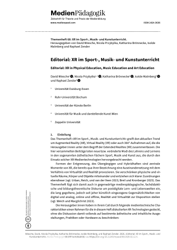 Cover:: David Wiesche, Nicola Przybylka, Katharina Brönnecke, Isolde Malmberg, Raphael Zender: Editorial: XR im Sport-, Musik- und Kunstunterricht