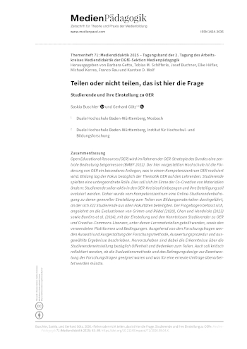 Cover:: Saskia Buschler, Gerhard Götz: Teilen oder nicht teilen, das ist hier die Frage: Studierende und ihre Einstellung zu OER