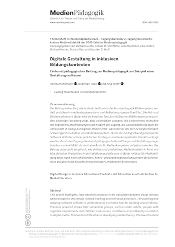 Cover:: Annika Hensmann, Bedirhan Tuna, Anja Mohr: Digitale Gestaltung in inklusiven Bildungskontexten: Ein kunstpädagogischer Beitrag zur Medienpädagogik am Beispiel einer Gestaltungssoftware