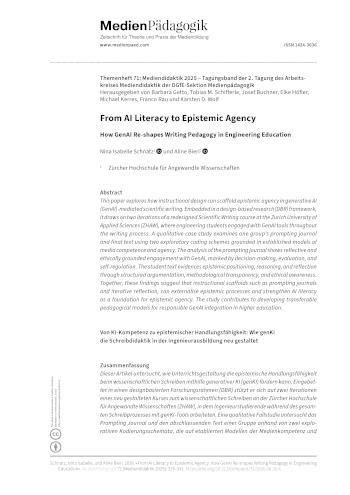 Cover:: Nina Isabelle Schnatz, Aline Bieri: Von KI-Kompetenz zu epistemischer Handlungsfähigkeit: Wie genKI die Schreibdidaktik in der Ingenieurausbildung neu gestaltet