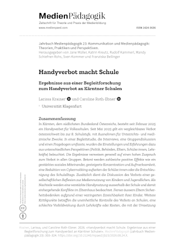 Cover:: Larissa Krainer, Caroline Roth-Ebner: Handyverbot macht Schule: Ergebnisse aus einer Begleitforschung zum Handyverbot an Kärntner Schulen