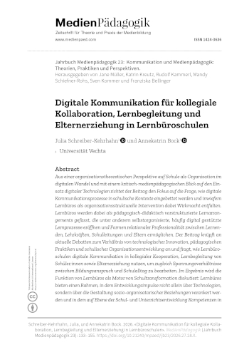 Cover:: Julia Schreiber-Kehrhahn , Annekatrin Bock: Digitale Kommunikation für kollegiale Kollaboration, Lernbegleitung und Elternerziehung in Lernbüroschulen