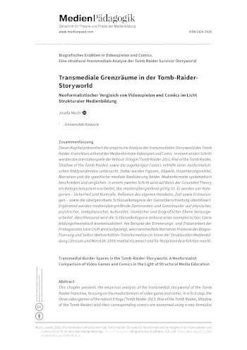 Cover:: Josefa Much: Transmediale Grenzräume in der Tomb-Raider-Storyworld: Neoformalistischer Vergleich von Videospielen und Comics im Licht Strukturaler Medienbildung